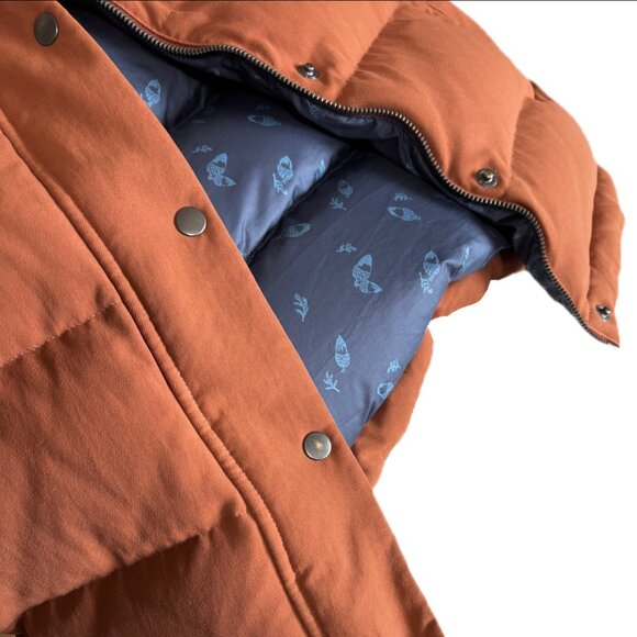 PATAGONIA | Women's Bivy Hooded Down Vest | M | Canvas - Sisu Brown/Rust/Blue - Picture 7 of 7